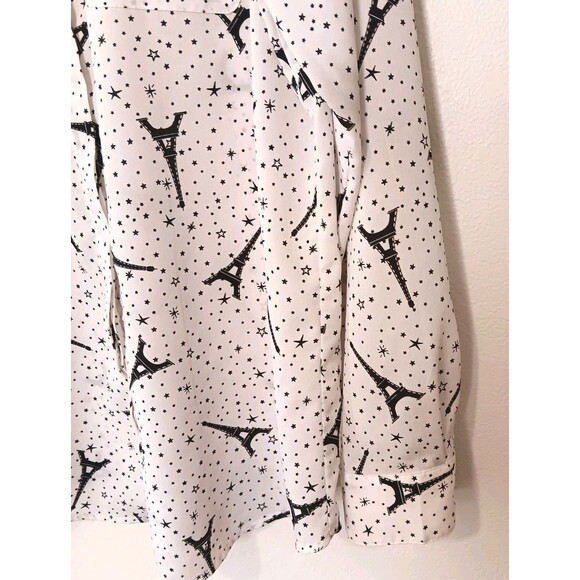 Karl Lagerfeld Paris Blouse Sz M Eiffel Tower Stars Print Button Front - Picture 5 of 15